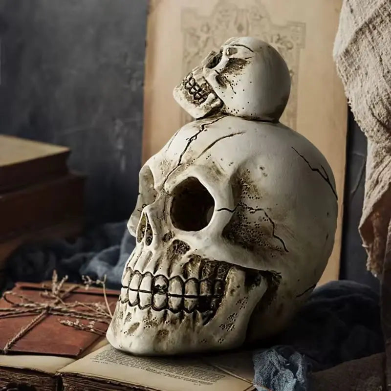 Skull decoration on an old book with a blurred background