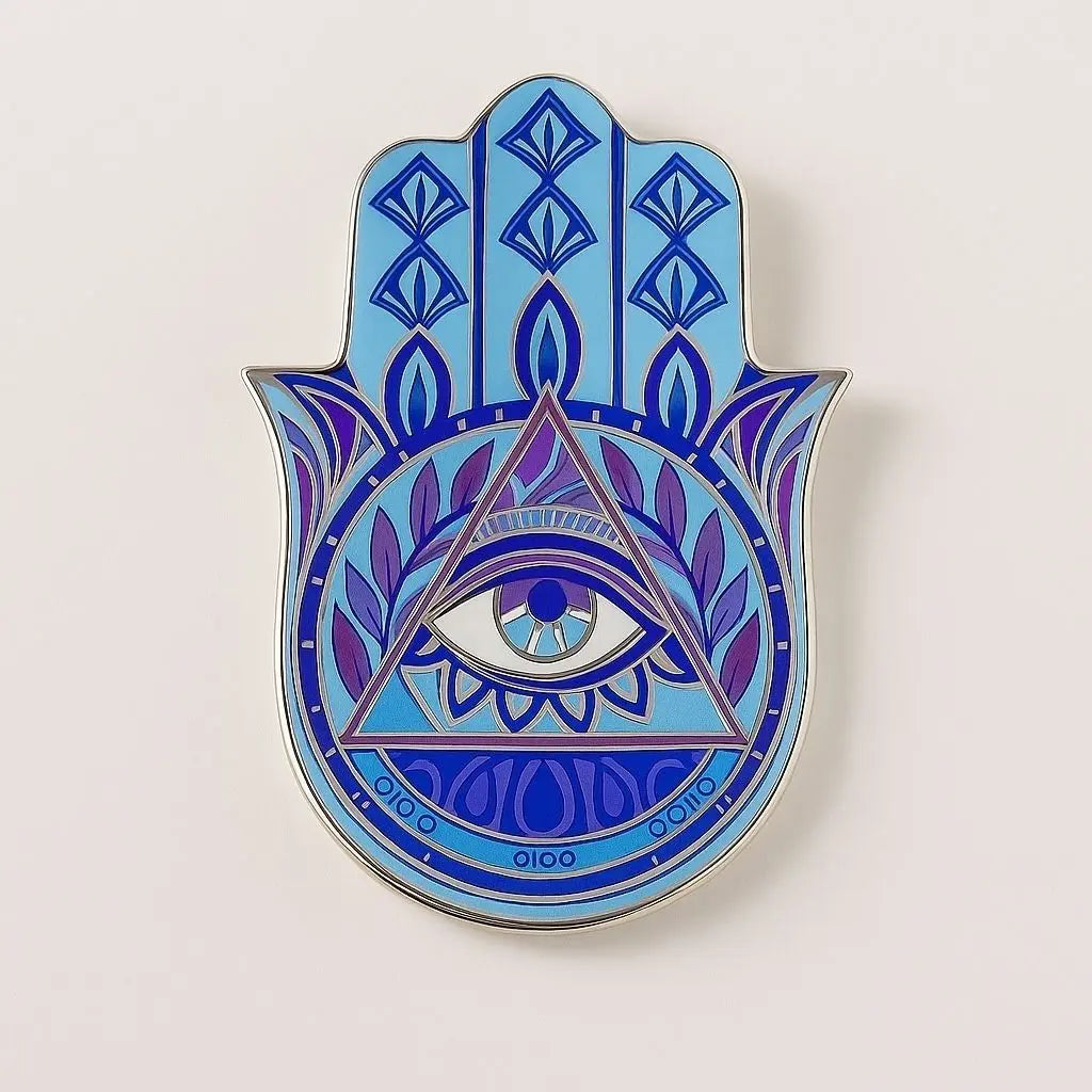 Evil eye hamsa trinket tray with glossy ceramic finish for storing small items and spiritual home decor