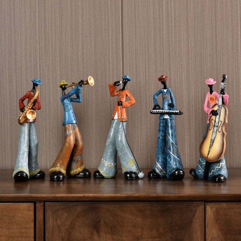 Retro band figurine set brings vintage music nostalgia to modern home decor arrangements