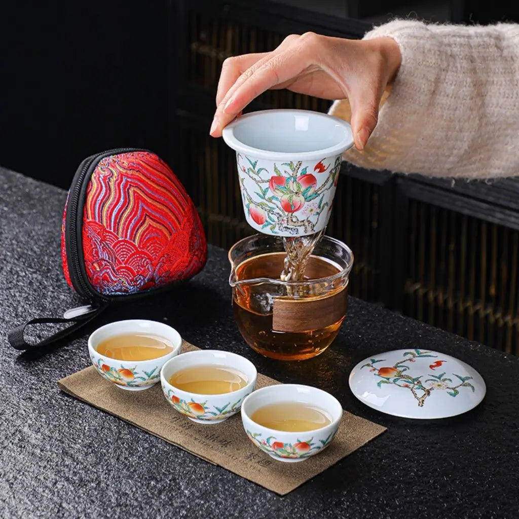 Travel-friendly jade porcelain tea set complete teapot cups and accessories for gongfu tea