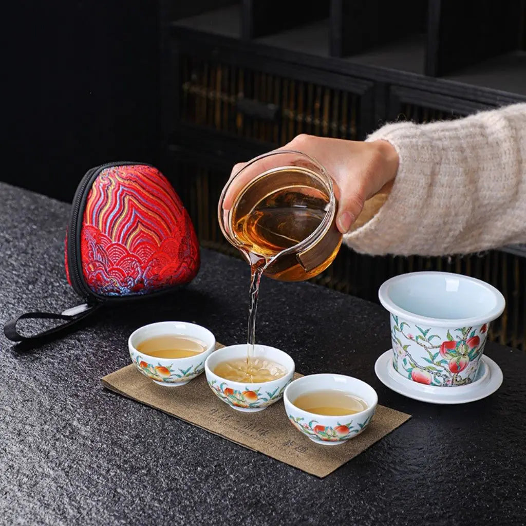 Portable tea ceremony set jade porcelain teapot and cups with travel case for tea enthusiasts