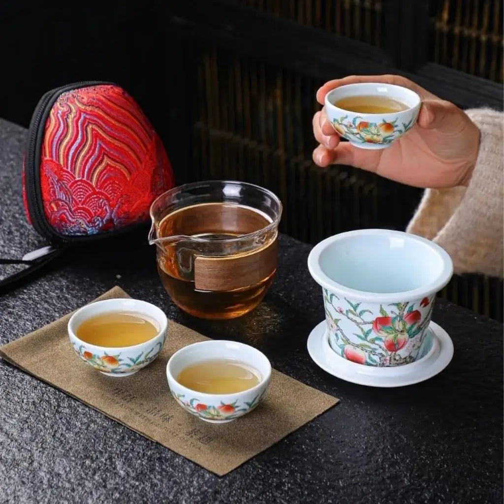 Chinese jade porcelain travel tea set compact teapot with cups for authentic gongfu brewing