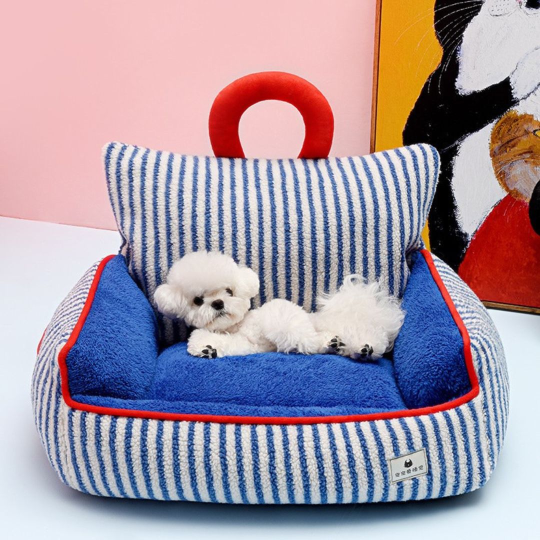 Plush dog bed with warm fleece fabric for cold weather comfort