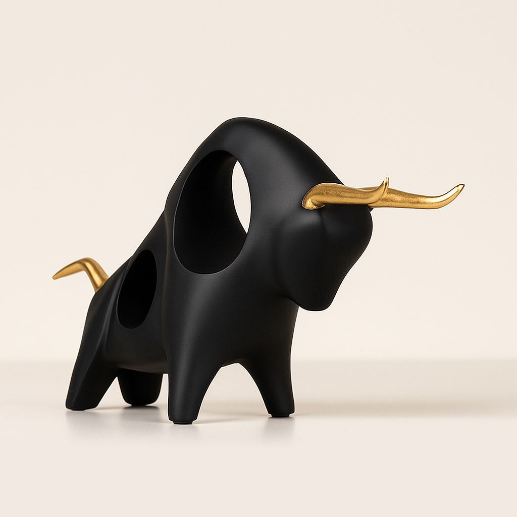 Noir Aureum Resin Bull Sculpture