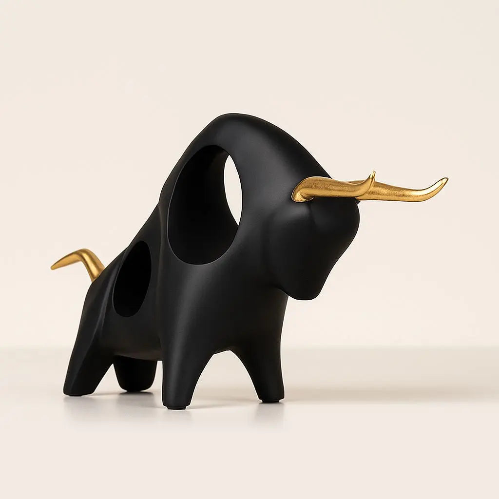 Noir Aureum Resin Bull Sculpture Inovessa