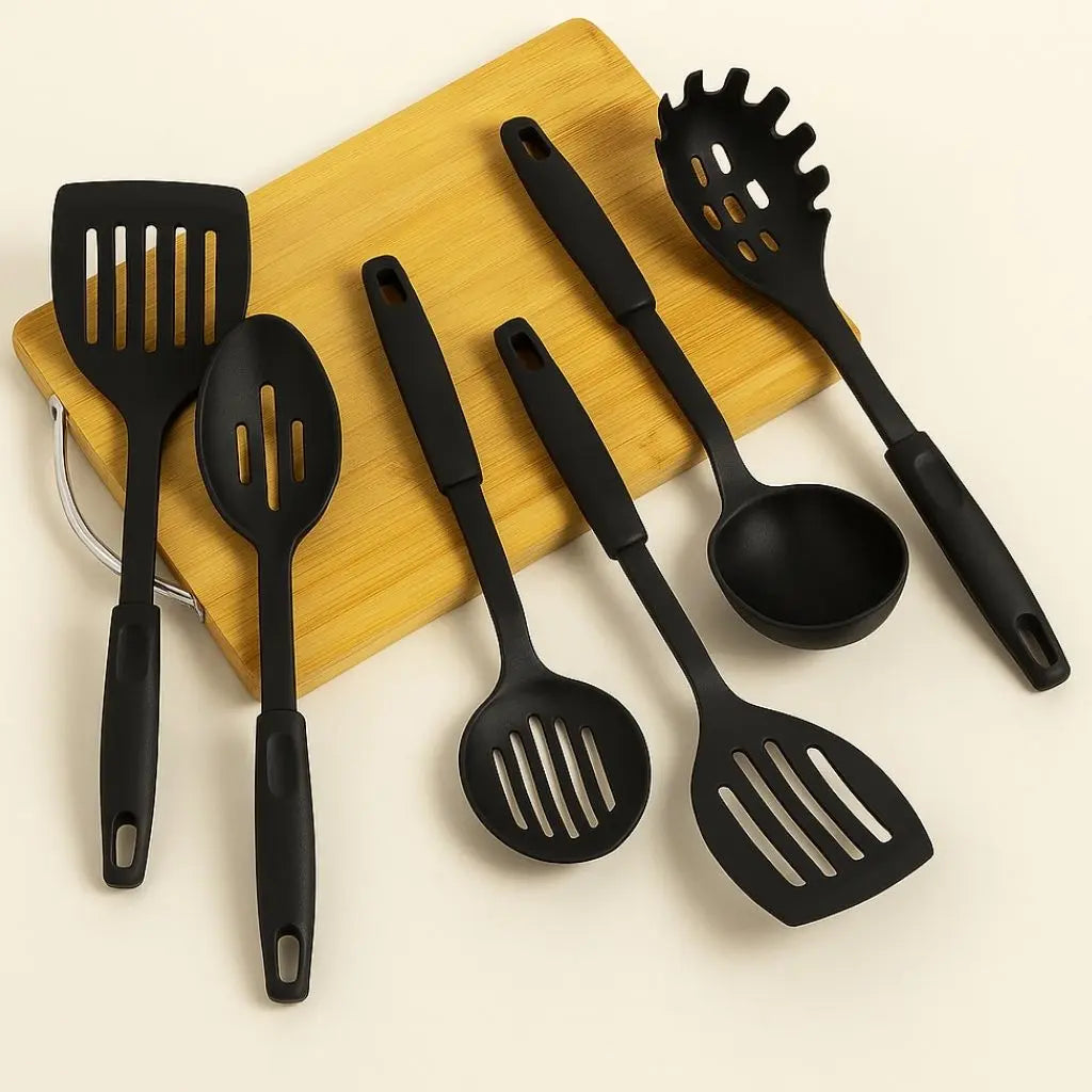 Rubber cooking utensils with ergonomic handles, safe for non-stick pans and scratch-free cooking experience