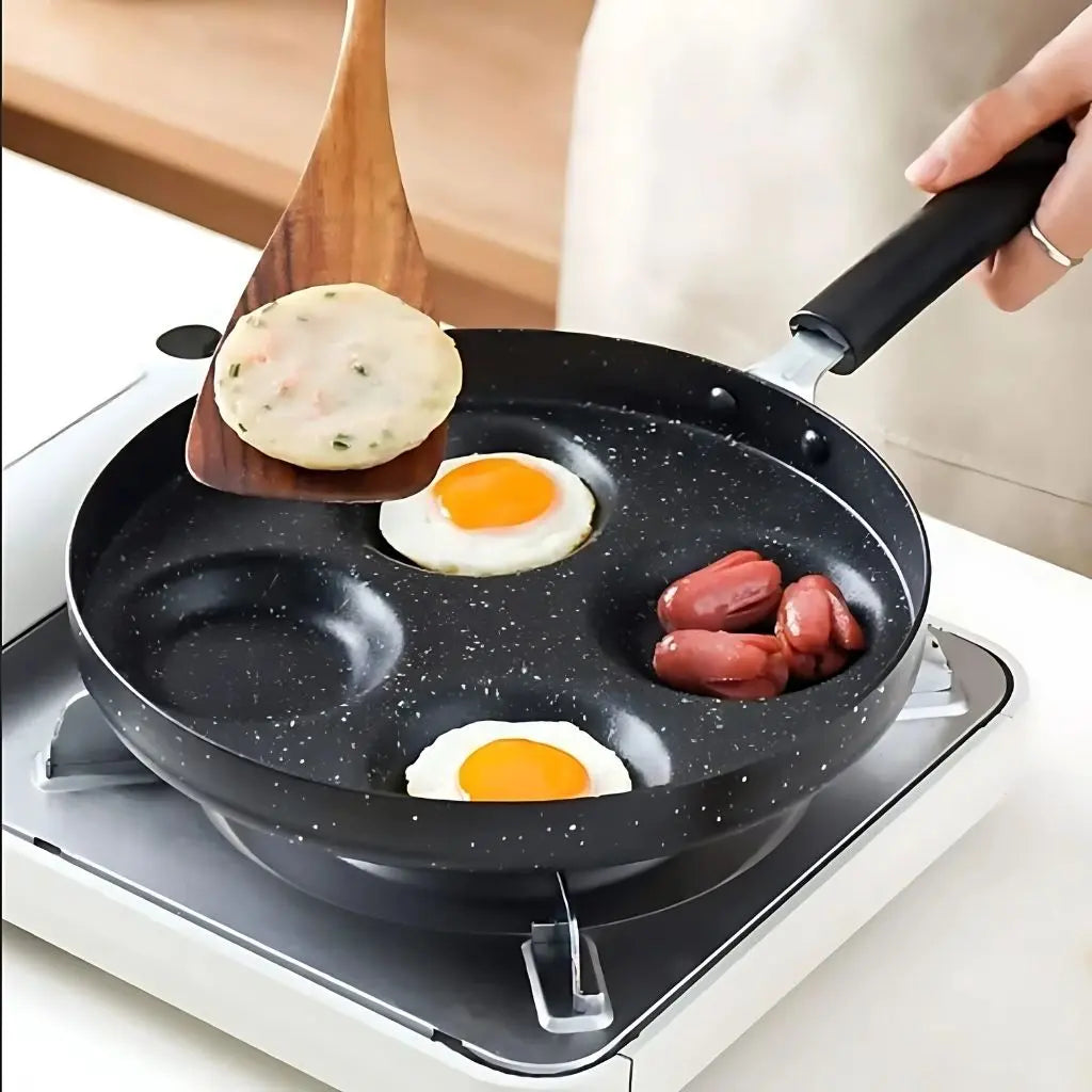 Sectioned breakfast pan made from aluminum alloy for superior heat distribution and consistent cooking results
