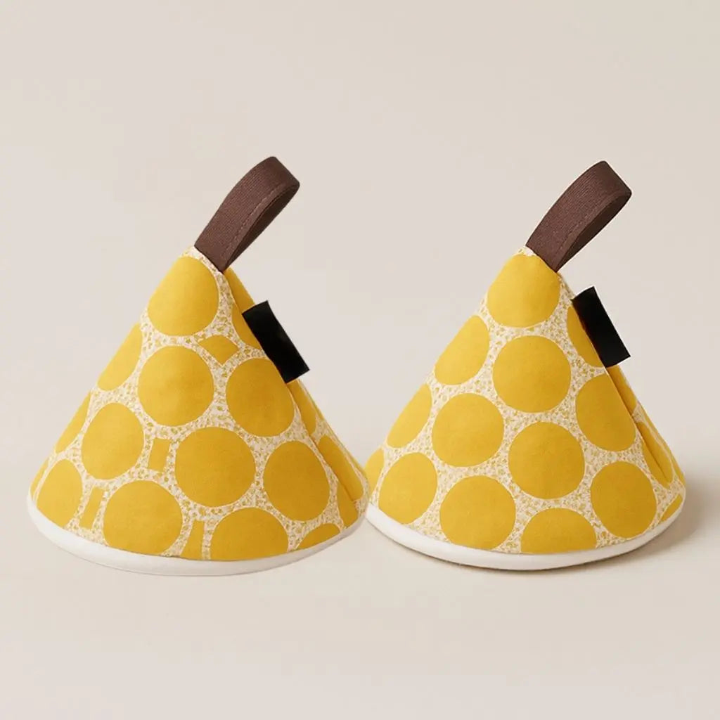 Cone-shaped quilted oven mitts with Nordic styling, designed for heat resistant kitchen protection