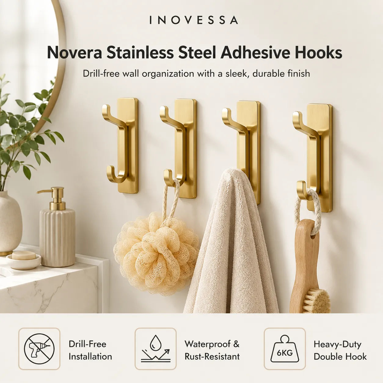 Novera Stainless Steel Adhesive Hooks