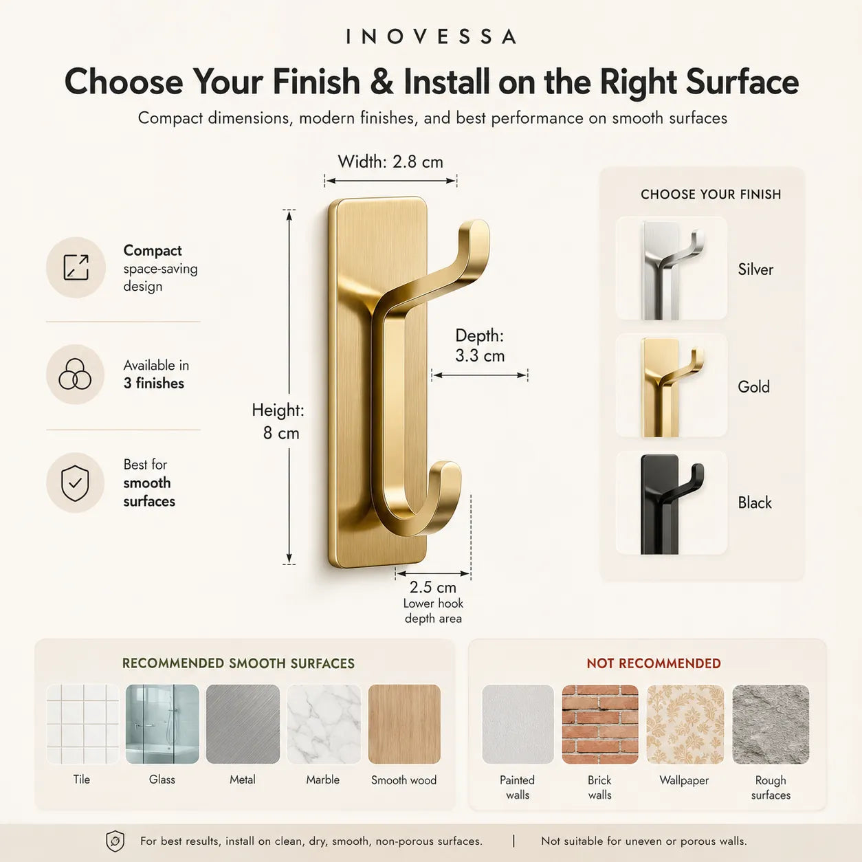 Novera Stainless Steel Adhesive Hooks