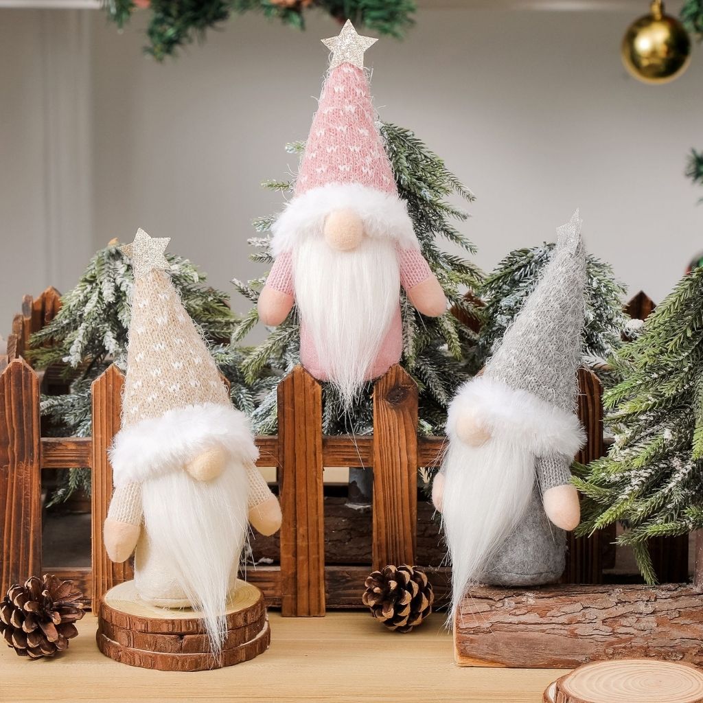 Festive gnome ornament featuring soft beard and tall pointed hat with star accent
