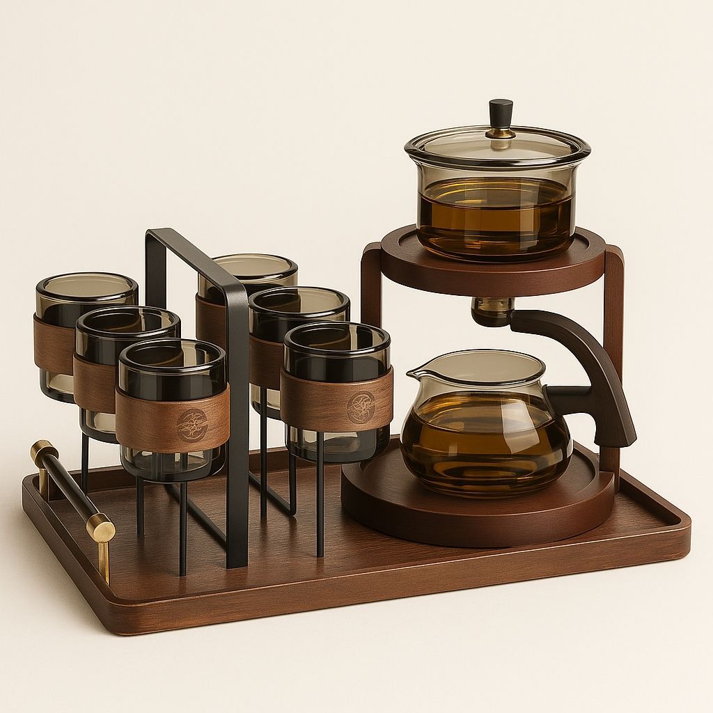 Orvanna automatic glass tea set with smart infuser - premium borosilicate teapot and 6 cups for loose leaf brewing