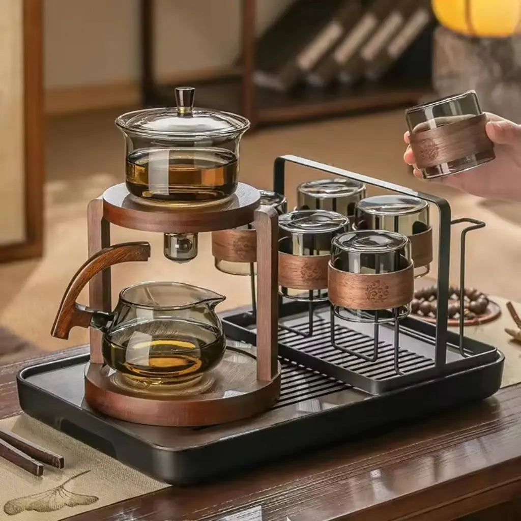 Automatic glass tea maker - Orvanna premium tea set with smart infuser, 6 cups, and dual-level serving stand