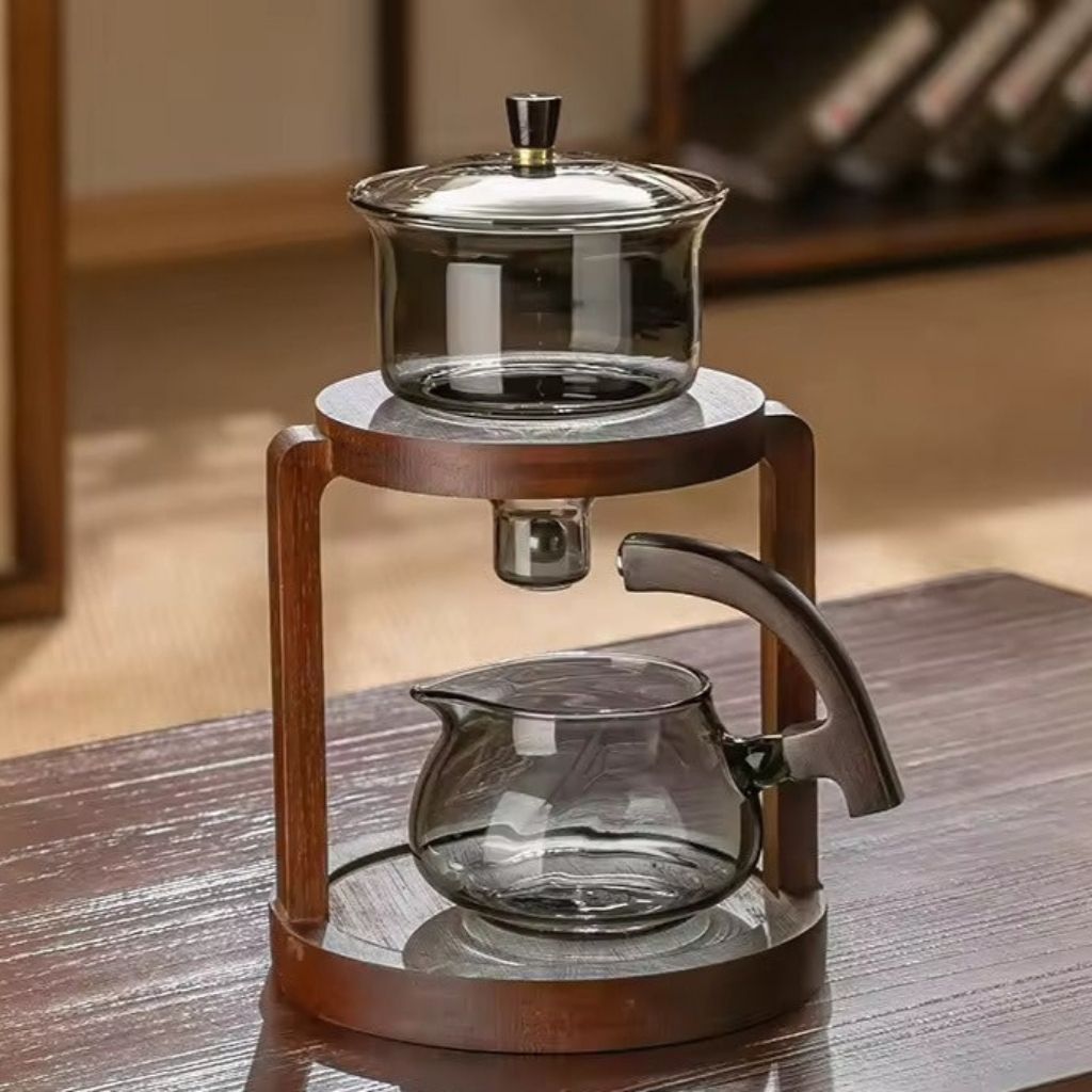 Smart glass tea maker set - Orvanna automatic infuser teapot with heat-resistant cups and dual-level stand