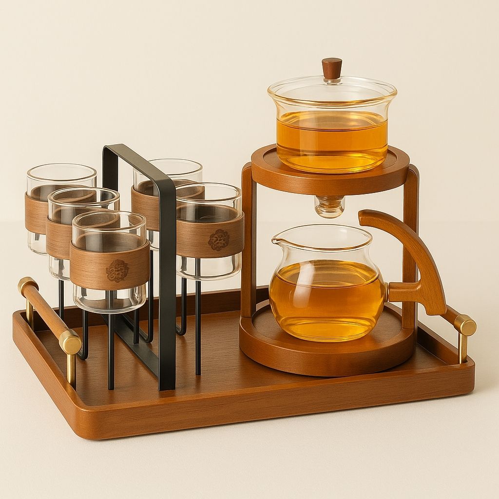Smart borosilicate glass tea set - Orvanna automatic brewing system with heat-resistant teapot and 6 cups