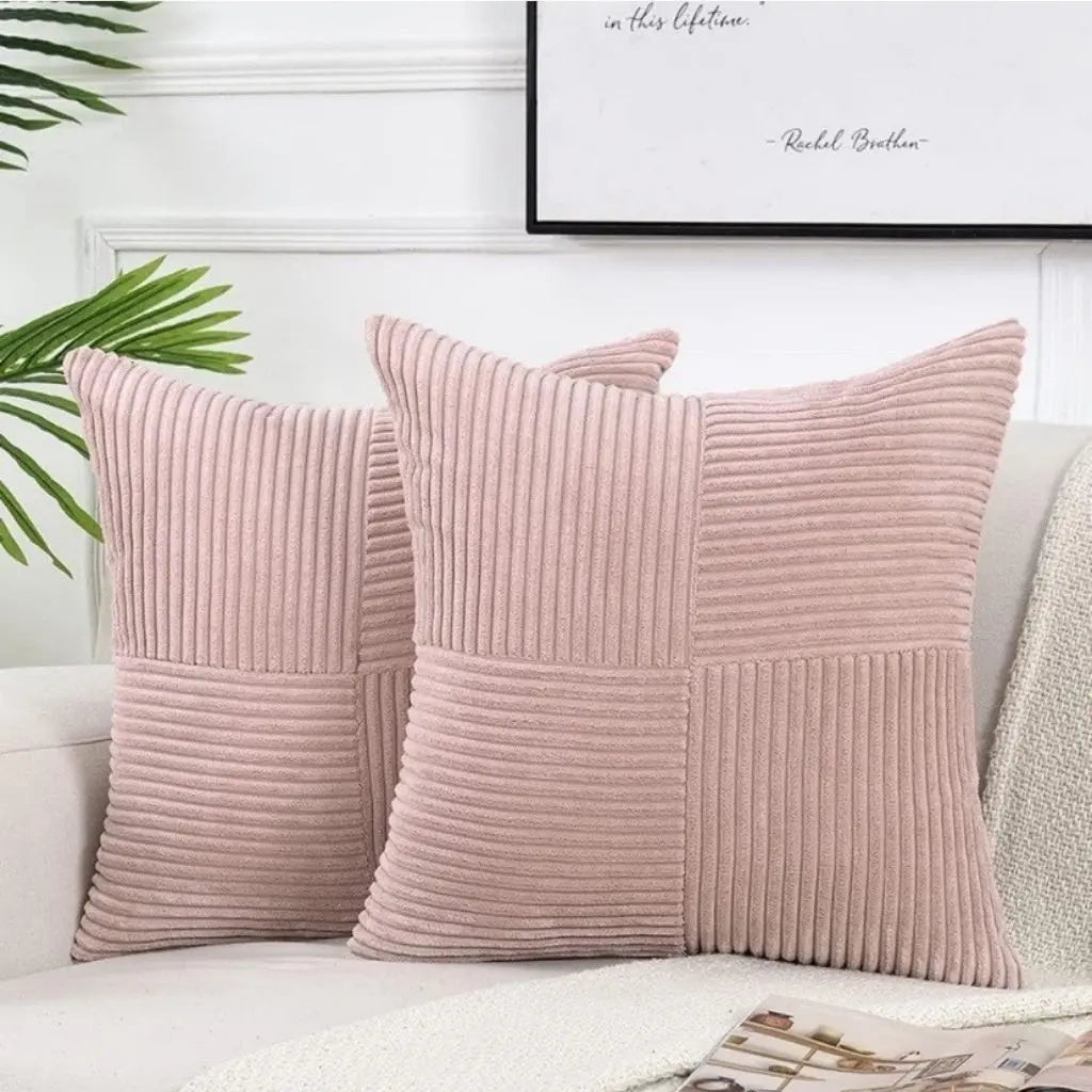 Corduroy pillowcase showcasing ribbed patchwork fabric texture for contemporary throw pillow styling