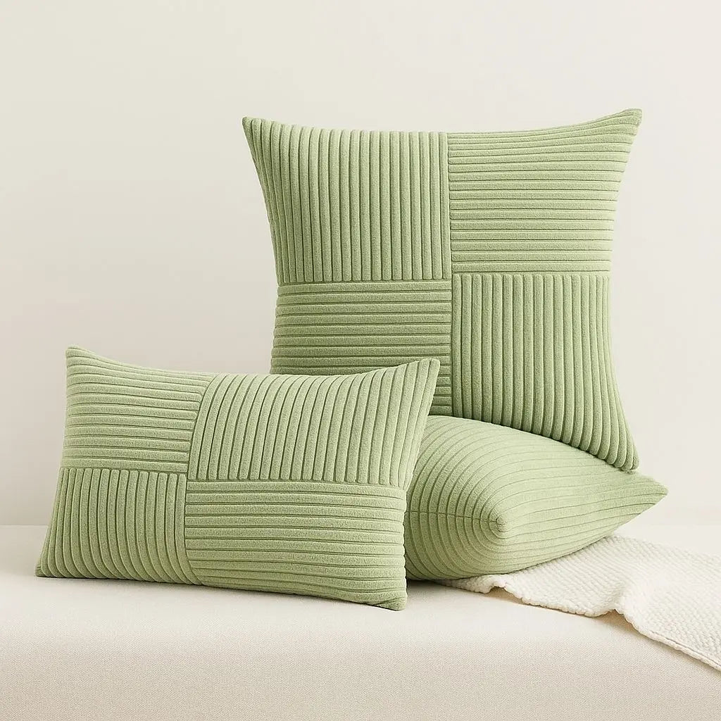 Corduroy patchwork pillowcase with ribbed texture design, modern square pillow cover for home decor