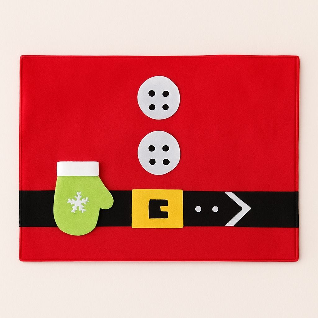 Red and green holly christmas placemat with berries on white background