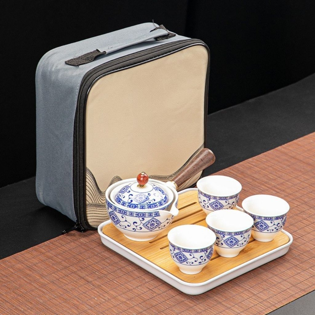 Premium travel tea set porcelain teapot with cups in decorative gift packaging