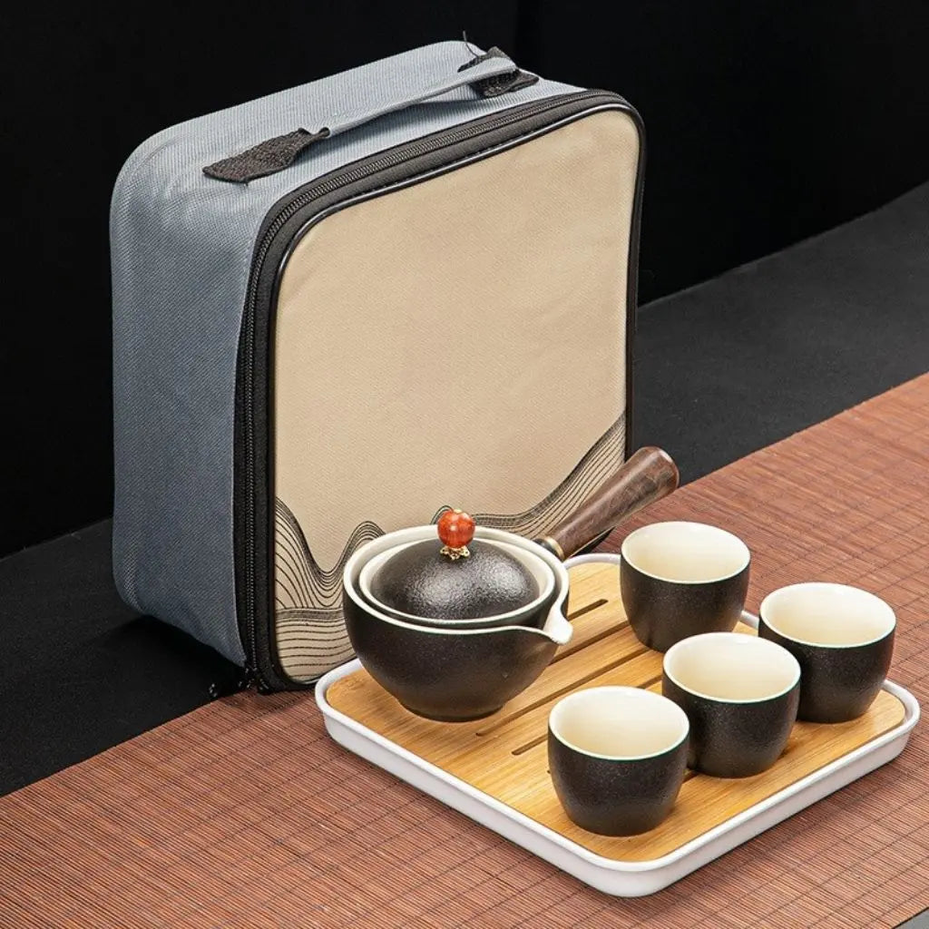 Retro ceramic teapot set portable design with matching cups for tea enthusiasts