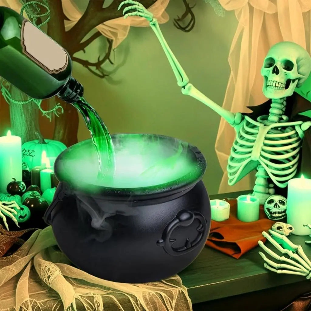 Complete Halloween cauldron kit with pump, sprayer, labels and floating bottle components