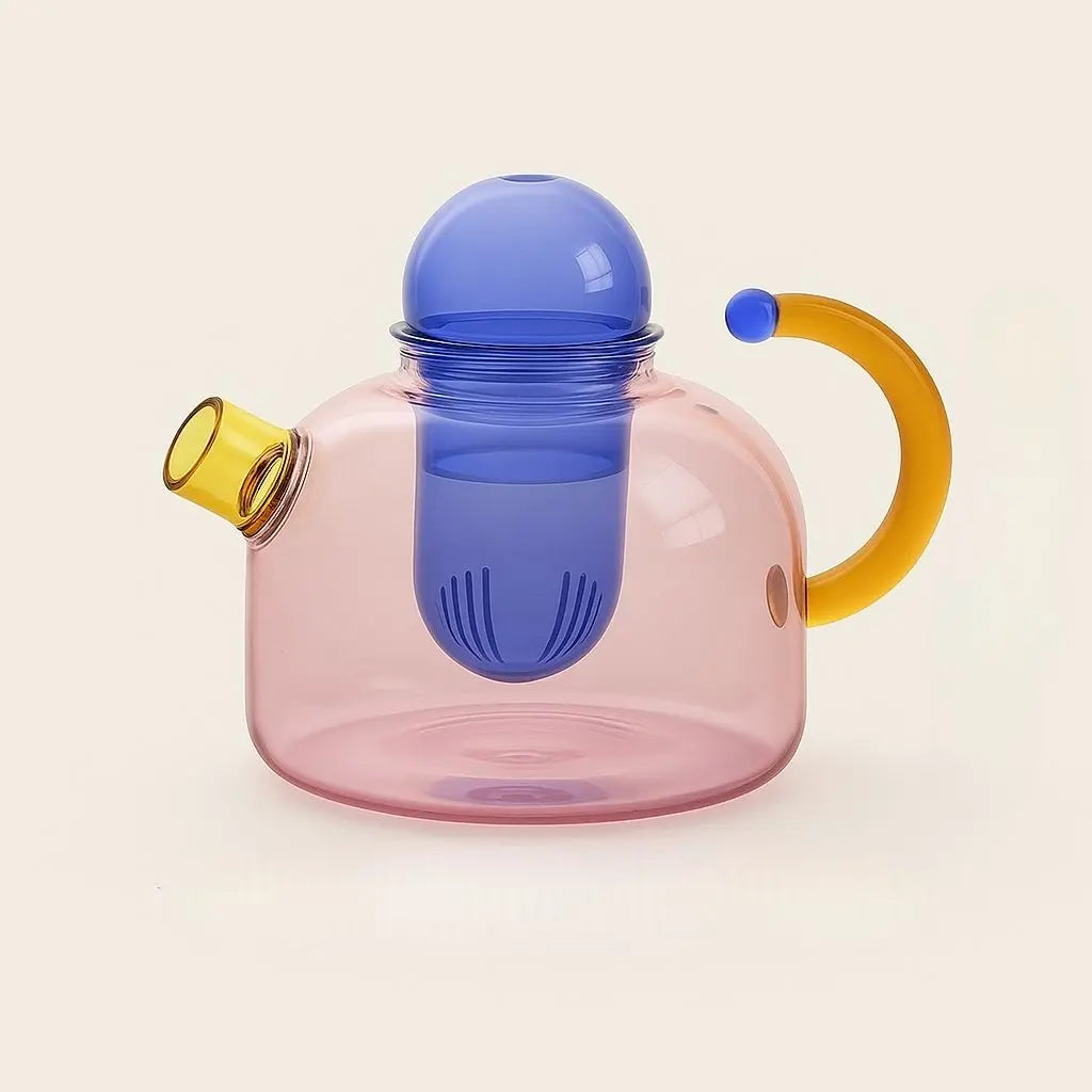 glass teapot set featuring artistic colorful contrast design, perfect for home tea brewing rituals