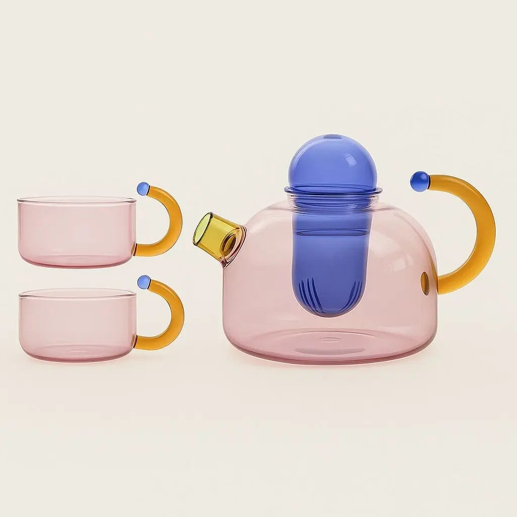 glass teapot set featuring artistic colorful contrast design, perfect for home tea brewing rituals