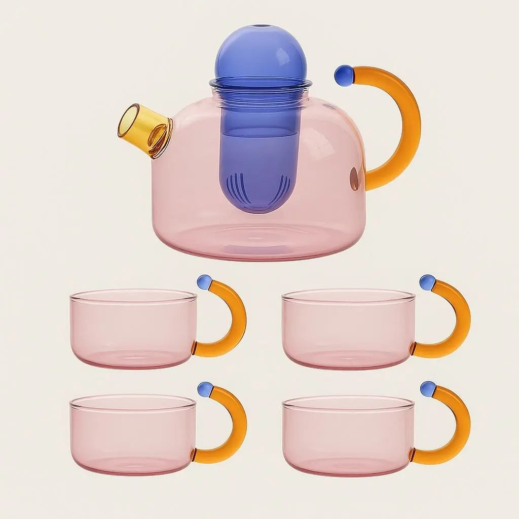Heat resistant colorful glass teapot in use, showcasing 400ml capacity ideal for tea brewing sessions