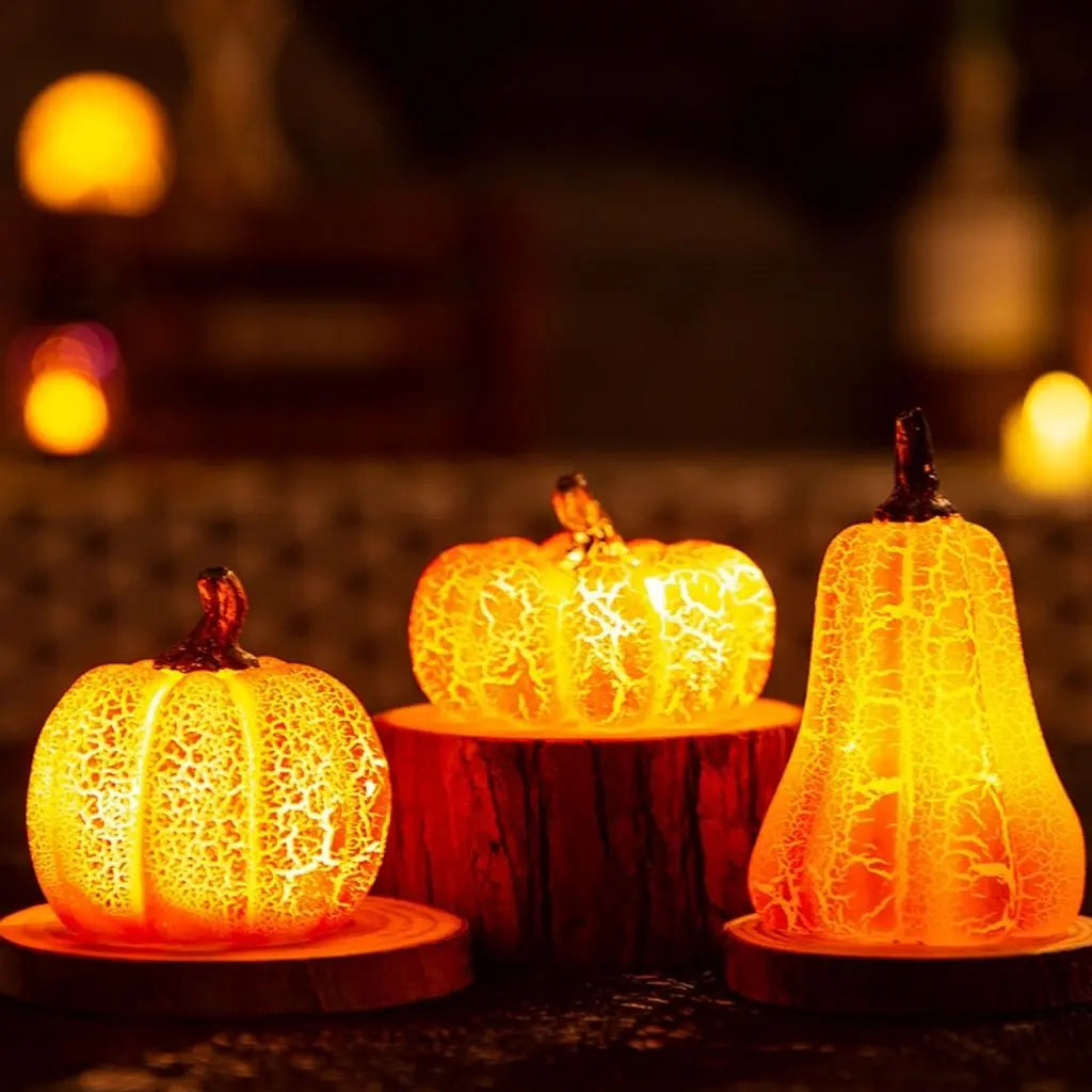 Autumn pumpkin decor with LED lighting creating warm ambiance for harvest celebrations