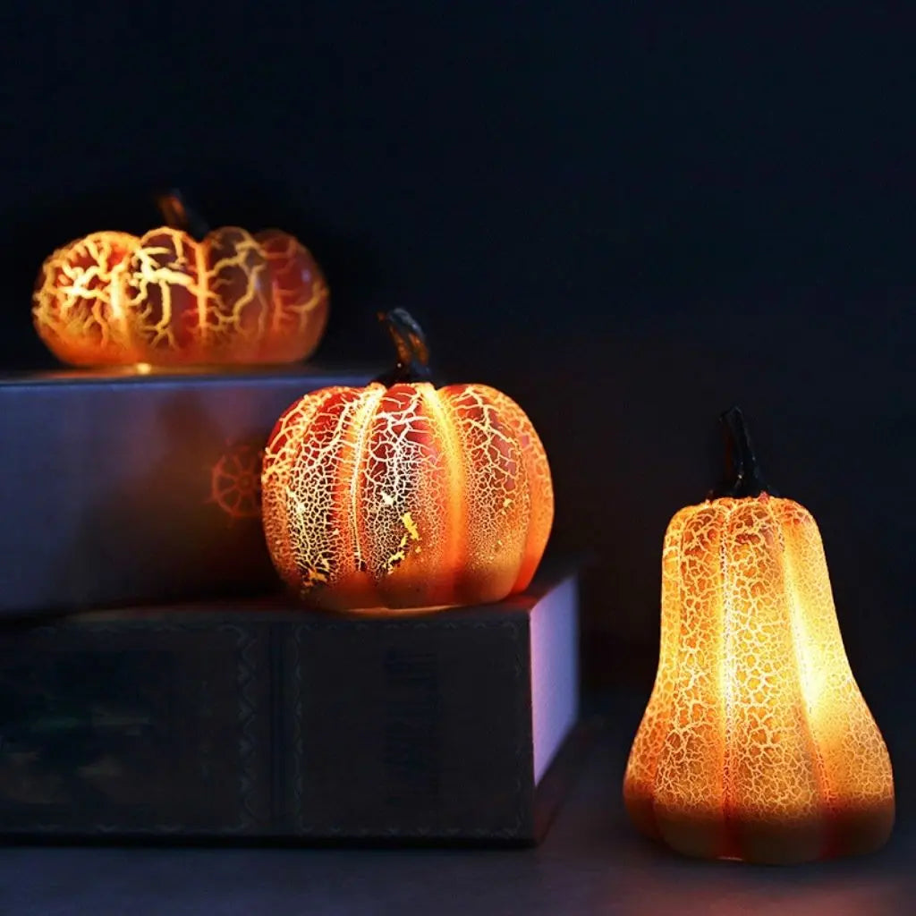 LED pumpkin set featuring battery operated Halloween lighting for fall home accents