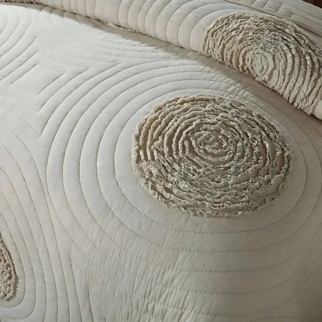 Breathable cotton quilted bedspread set with intricate embroidered details for year-round use