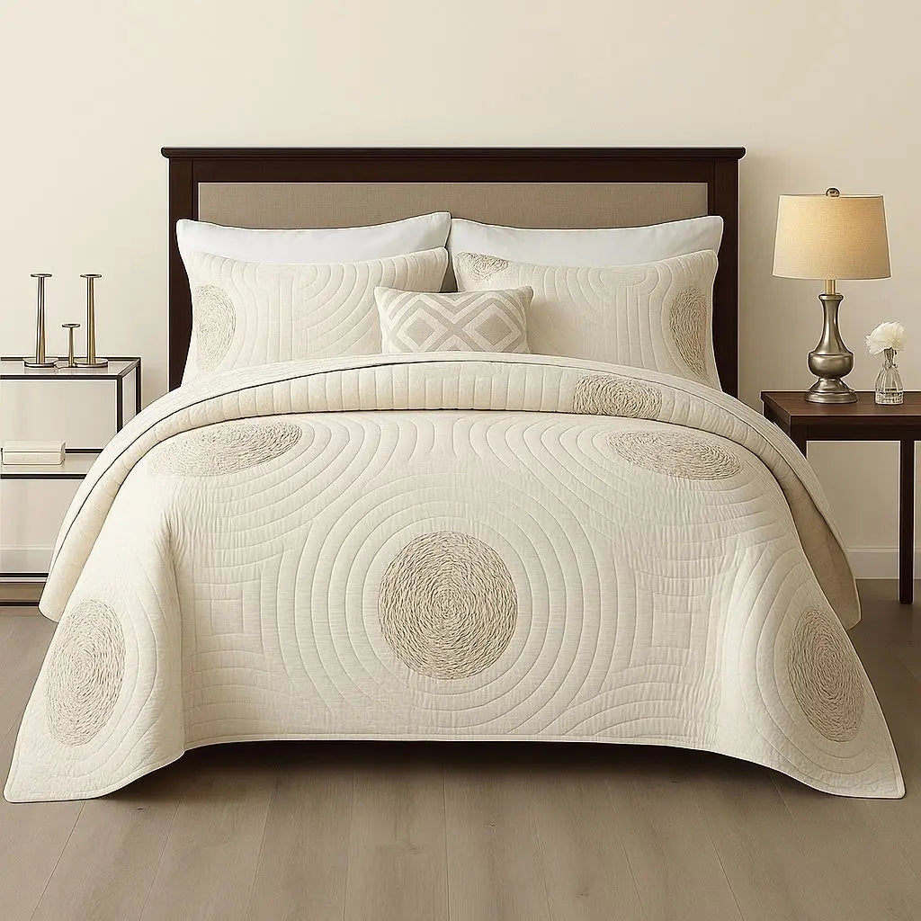 Handcrafted quilted cotton bedspread featuring embroidered patterns for all-season bedroom comfort