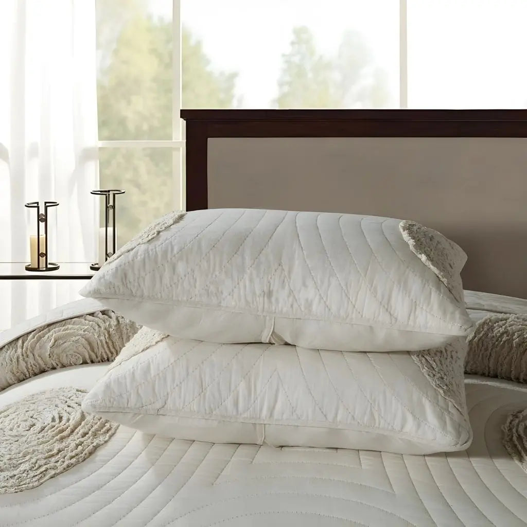Soft quilted cotton bedding set featuring embroidered circular patterns for enhanced bedroom comfort