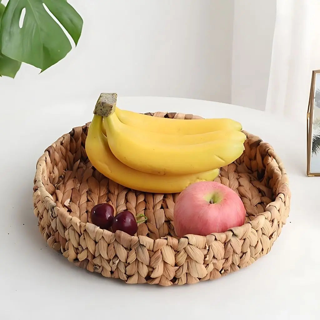 Handcrafted rattan storage basket showcasing natural woven texture for kitchen and dining spaces