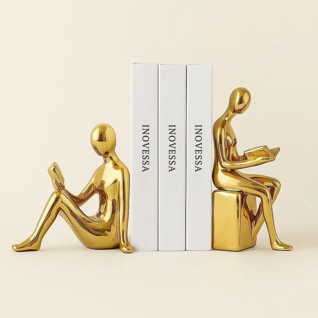 Weighted ceramic sculpture bookends providing sturdy book support with premium decorative appeal
