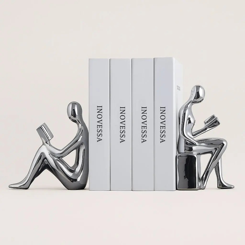 Modern ceramic bookends with sculptural book holder design perfect for contemporary home and office