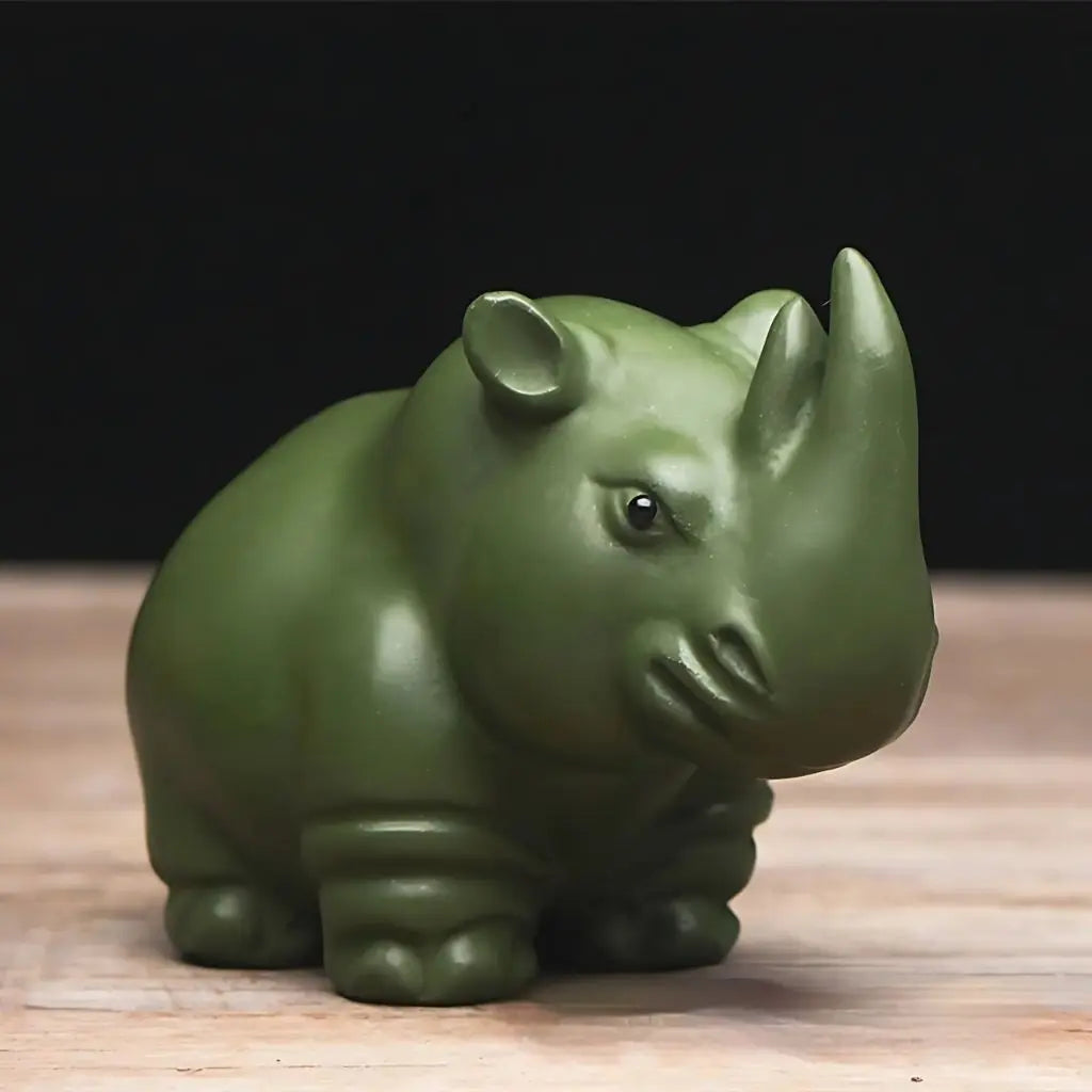 Handmade clay tea pet rhino figurine traditional Chinese tea table ornament purple sand material