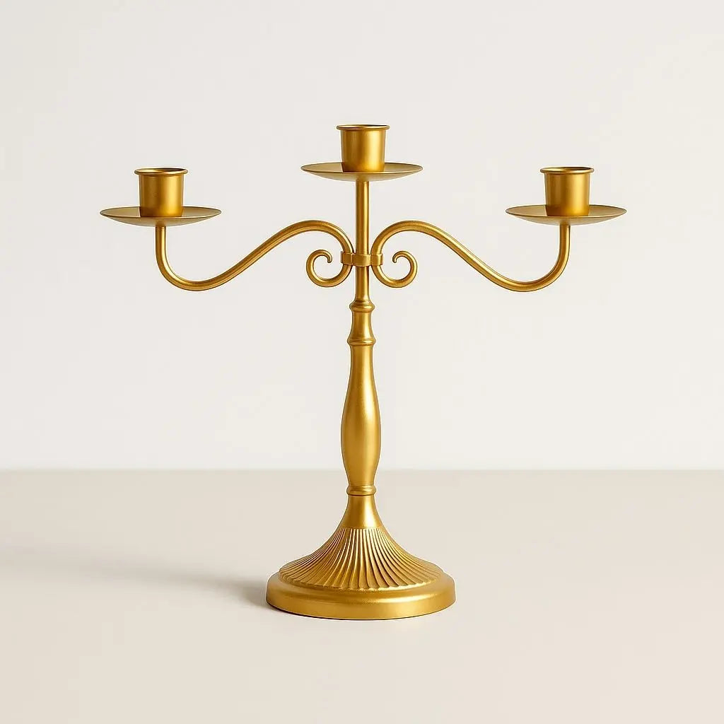 metal candelabra holder with weighted scrollwork base for wedding centerpiece table decor (
