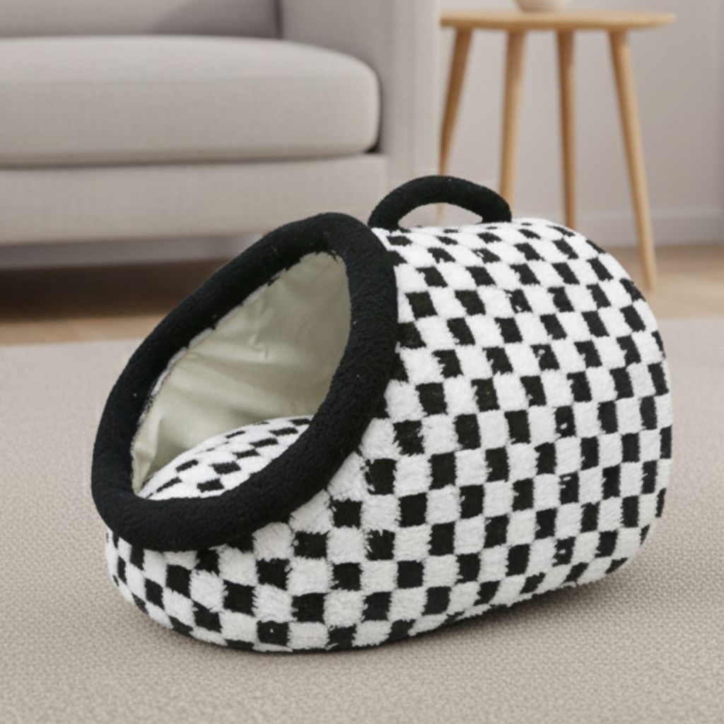 Interior view of plush padded pet bed base with cozy fabric lining for small dogs and cats