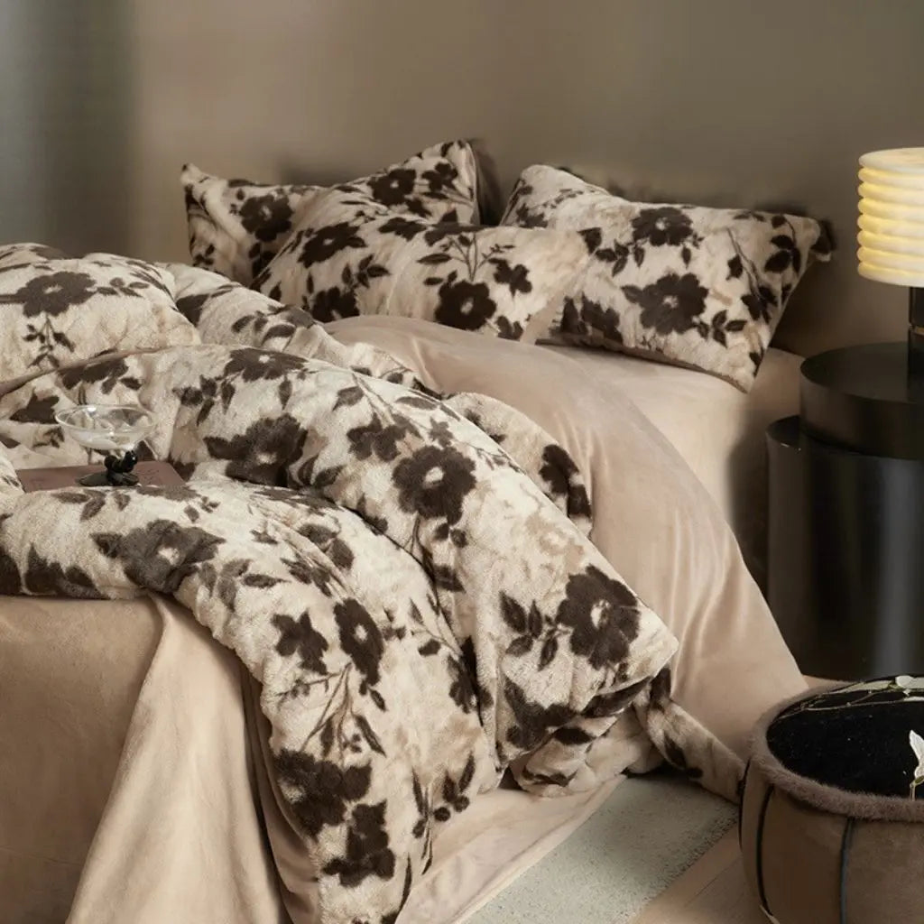 Plush bedding featuring detailed floral pattern from Isabella bunny collection for home decor
