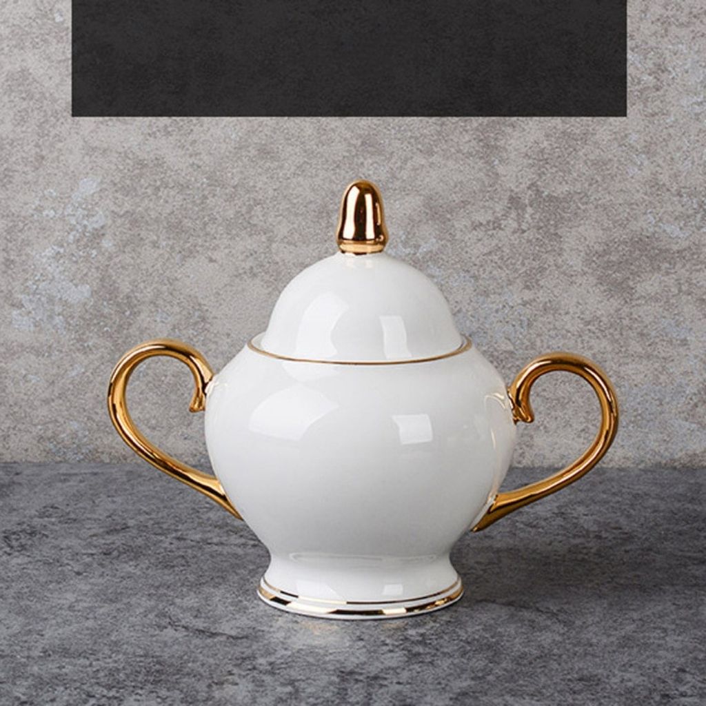 Bone china tea and coffee service for 6 with gold accents and matching accessories
