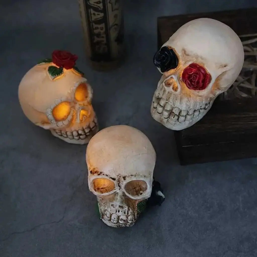 Resin skull lamp featuring hand-finished bone detailing and realistic texture for authentic look