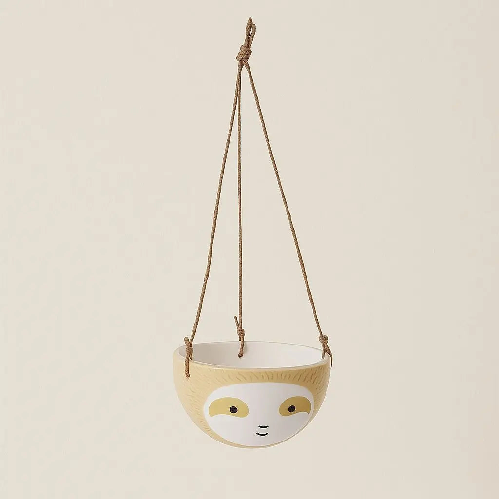 Sloth hanging planter ceramic pot - modern animal home decor for indoor plants and succulents