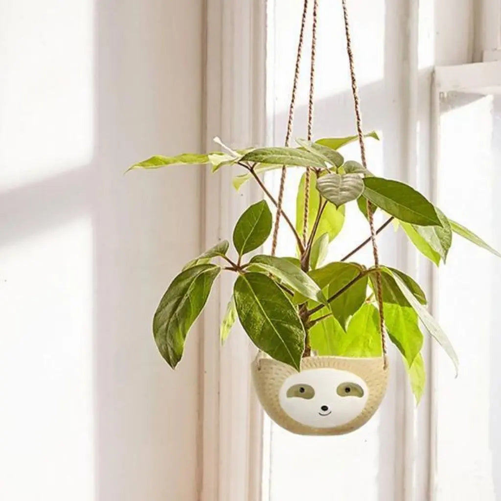 Sloth hanging planter ceramic pot - modern animal home decor for indoor plants and succulents