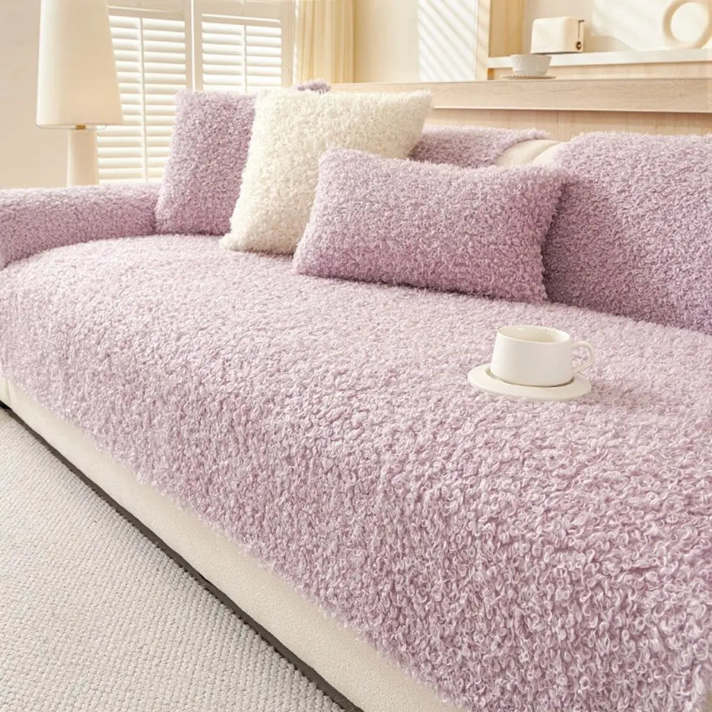Close-up of thick polar fleece fabric texture, soft plush material for sofa cover warmth and comfort