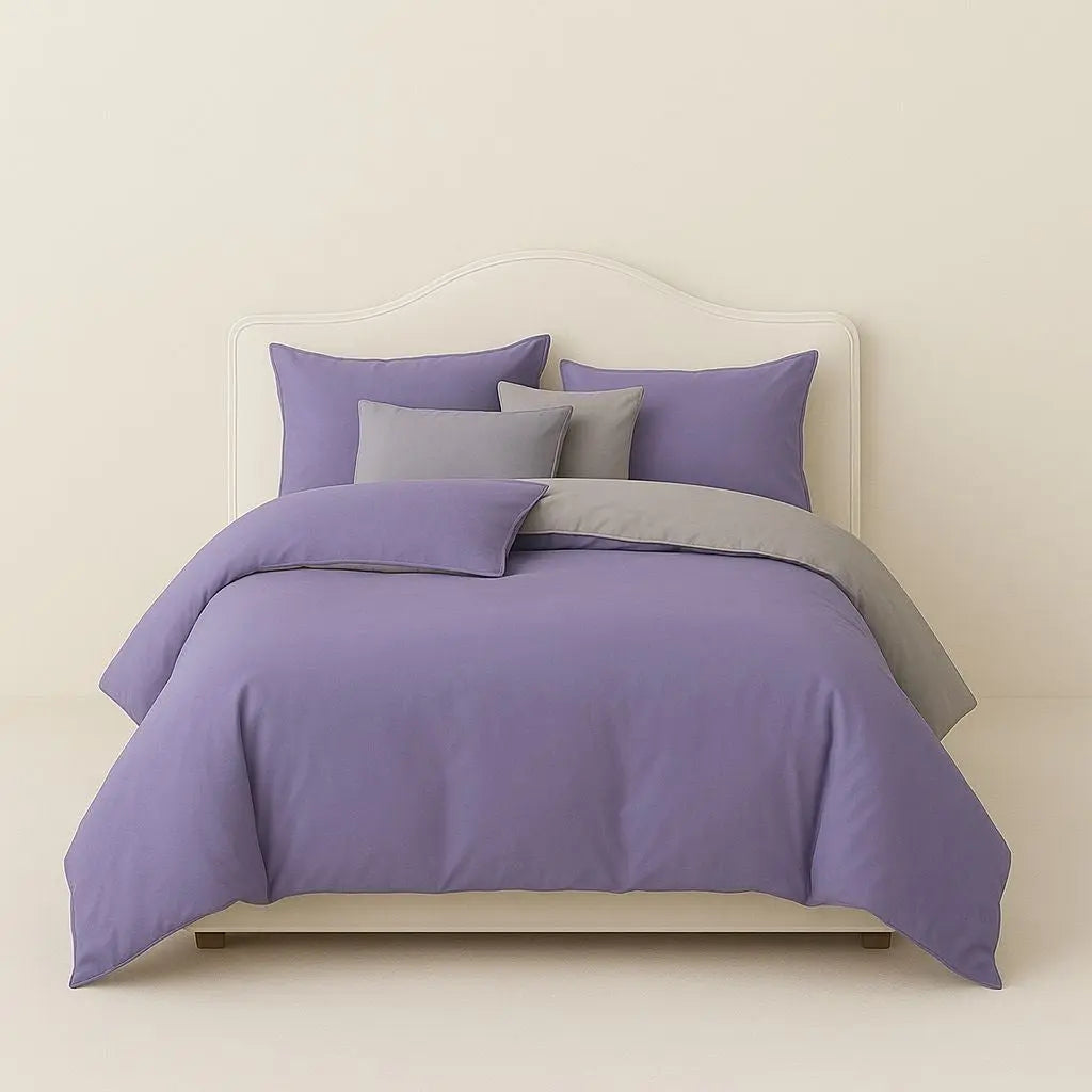 Soft brushed polyester bedding collection featuring duvet cover, flat sheet, and matching pillowcases
