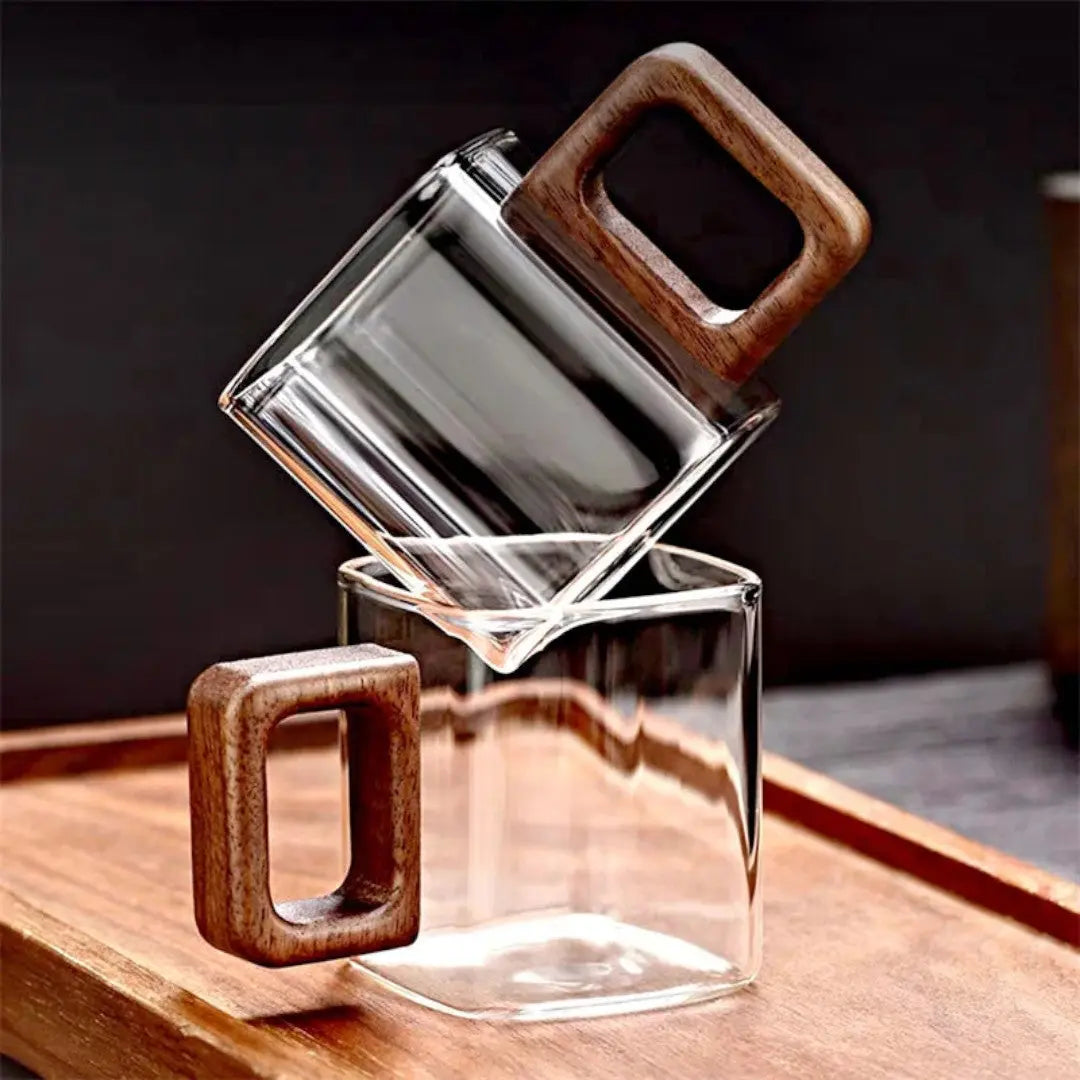 Squaro Wood Handle Glass Mug Inovessa