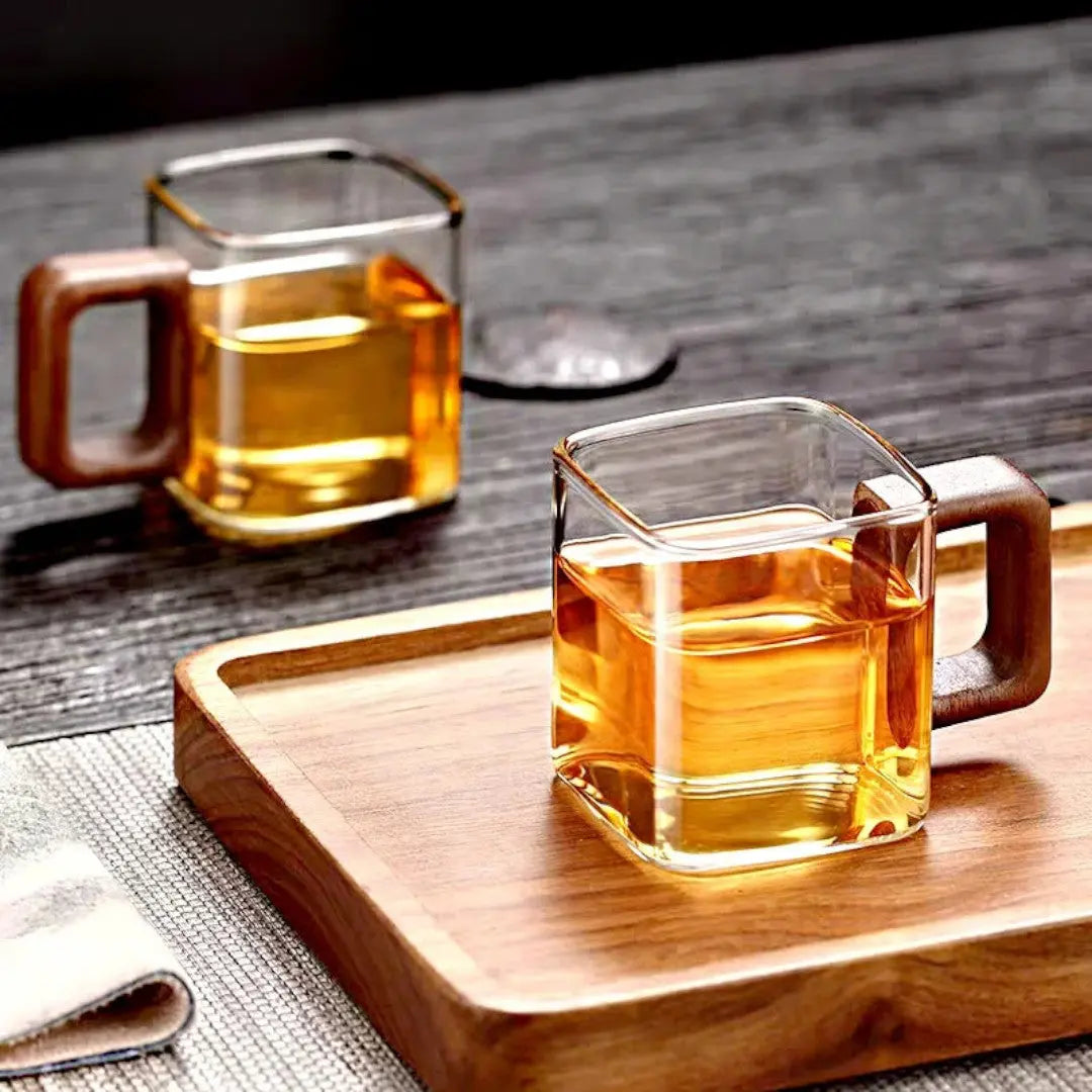 Squaro Wood Handle Glass Mug Inovessa