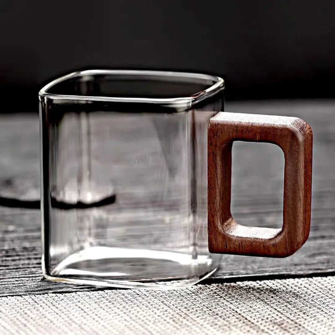 Squaro Wood Handle Glass Mug Inovessa