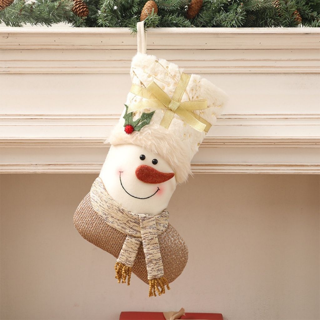 Decorative winter stocking closeup showing dimensional character design